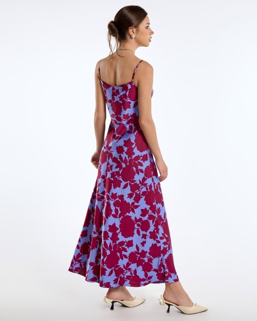 Sixdo SIXDO G-Blue Floral Silk Sleeveless Dress for Women